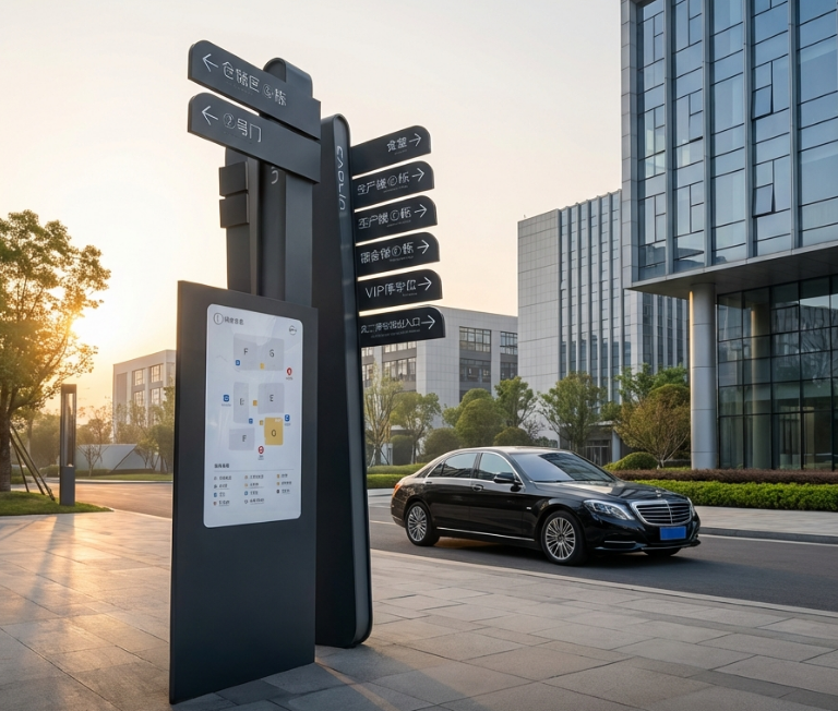 广州白云区卡姿兰工厂园区指引指示标识牌设计制作安装工程